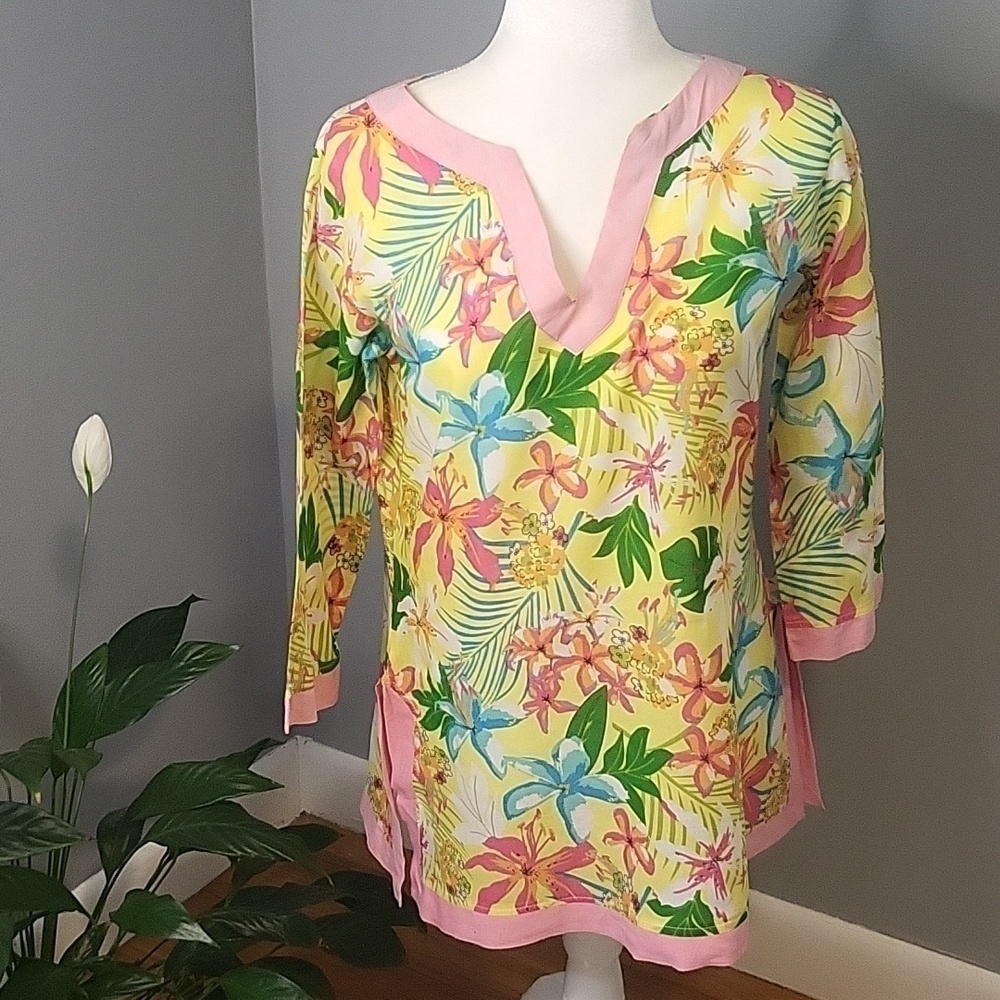 All For Color Floral Cotton Lightweight Tunic Coverup Size S/M